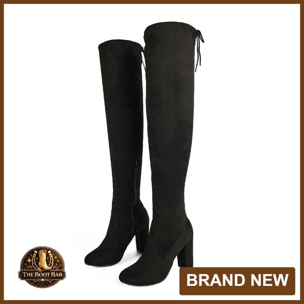 Women's Thigh High Stiletto Boots Faux Suede Side Zip Size 6-11